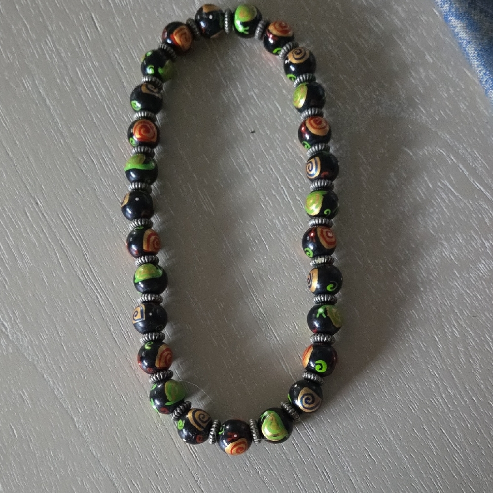 Macy's Black, Green, and Orange Beaded Necklace